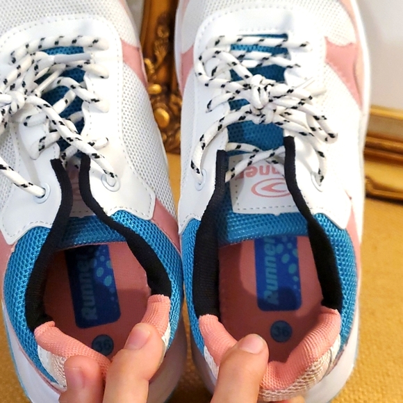 Retro Pink White Blue Chunky Sneakers Size 6 - Picture 7 of 8